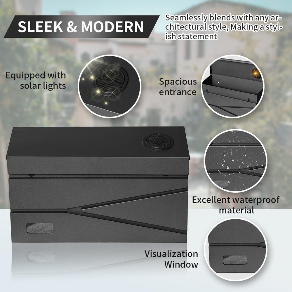 Wall Mount Mailbox, Large Capacity Mailbox for House, Black