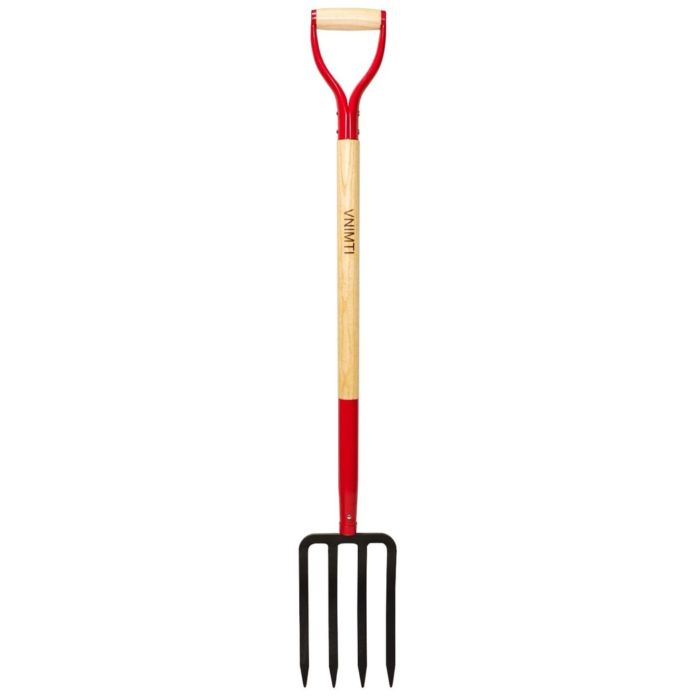 4Tine Spading Garden Fork Digging Compost Fork Wood Handle 45 Inch