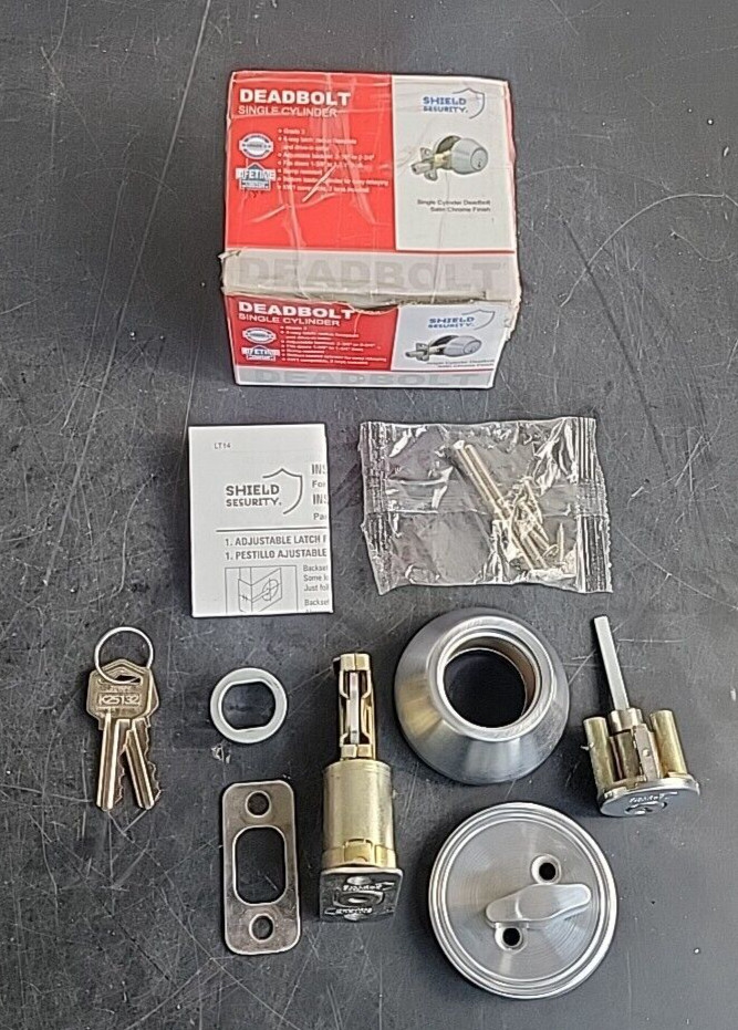 (2 Pack) Shield Security Single Cylinder Deadbolt Satin Chrome Grade 3