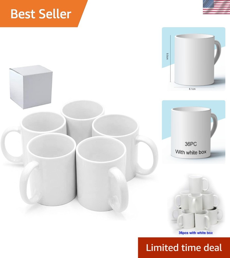 11oz White Blank Sublimation Cups - Bulk 36 Ceramic Mugs for Personalization