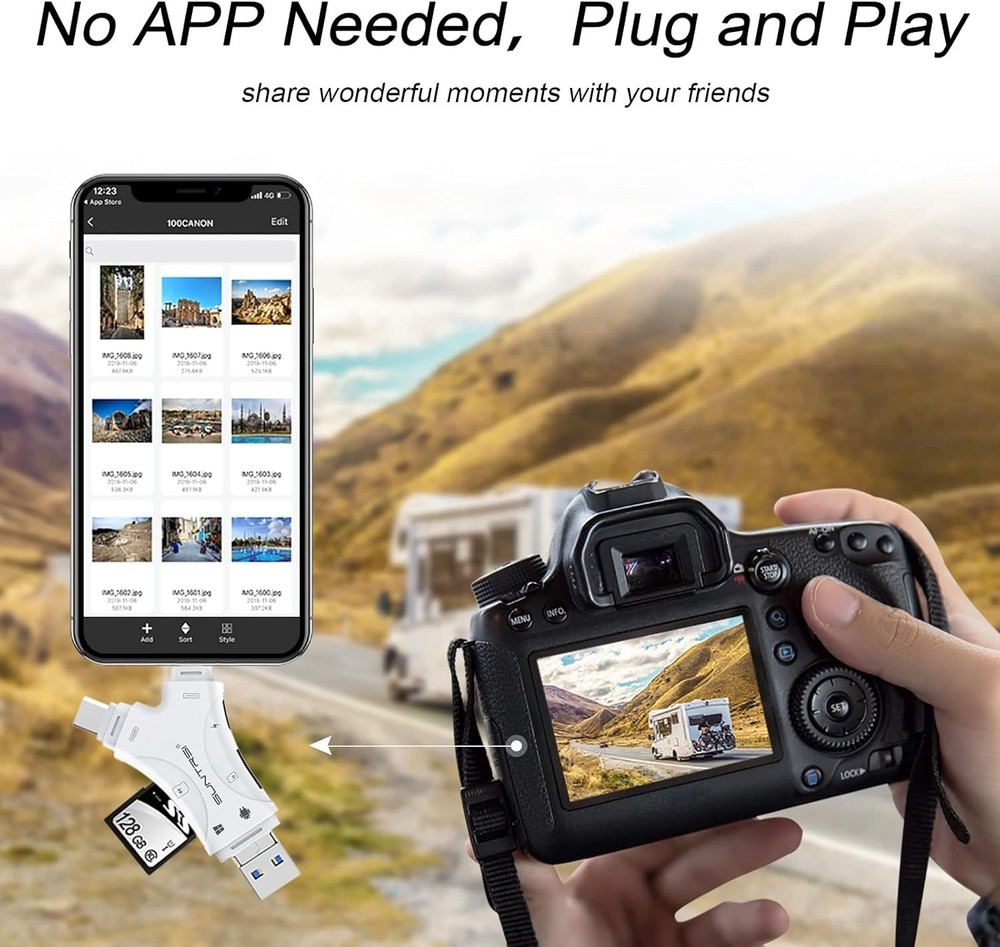 Portable Micro SD Card Reader with Charging Port for iPhone & Android Devices