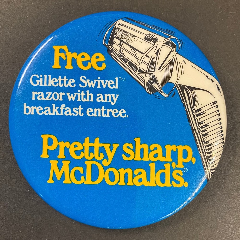 Gillette Swivel Razor McDonald's Pinback Button 3"