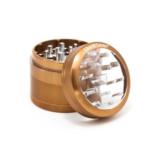 SharpStone CLEAR TOP 4 Piece MEDIUM 2.2” Herb / Spice Grinder BROWN AUTHENTIC