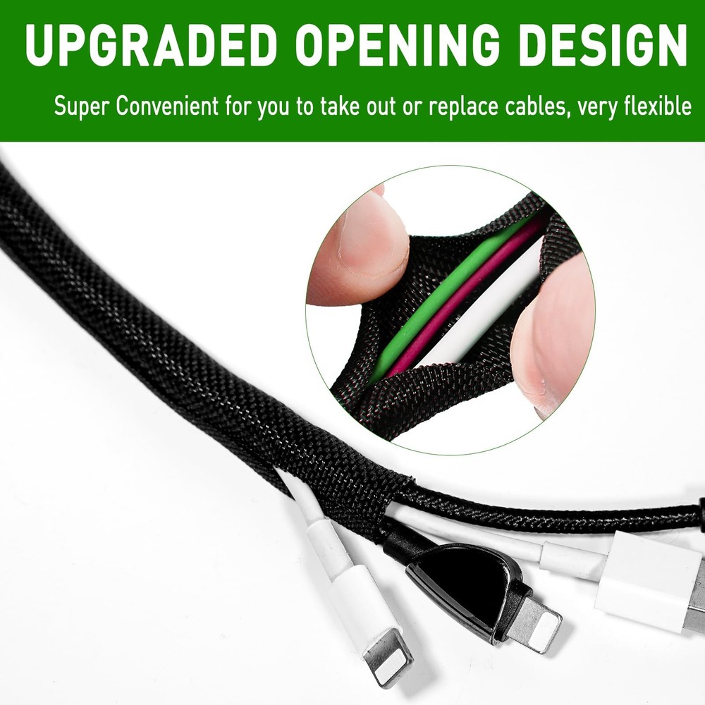 25FT Split Cable Management Sleeve Wire Loom Tubing Cord Protector High-Temp