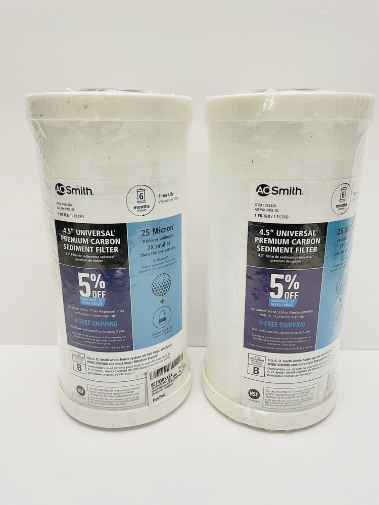 LOT OF 2-A.O. Smith 4.5" x 10" 25 Micron Whole House Replacement Filter #1074320