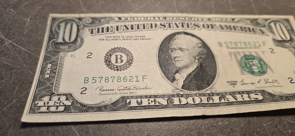 1969 Misaligned $10 Bill Error