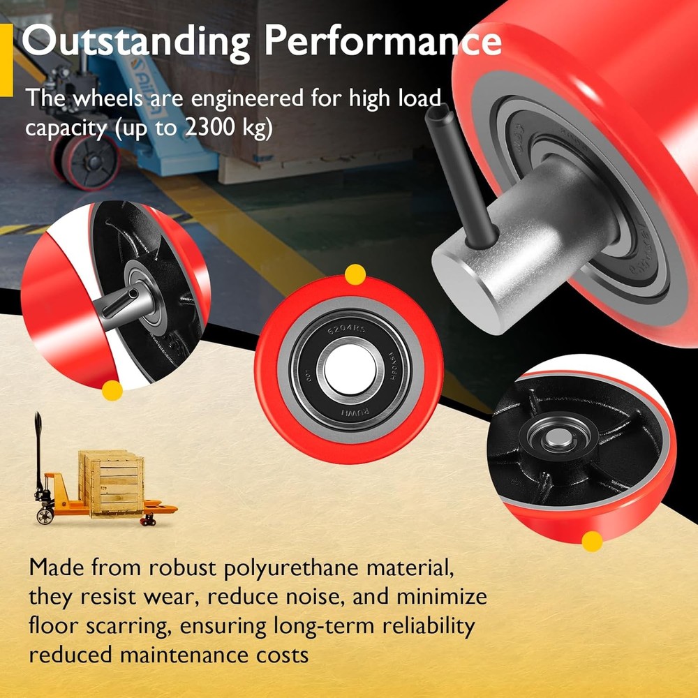 Pallet Jack Wheels Kit, Steering Wheels 7"x 2" Pair, Load Roller 3" x 3.75" Pair