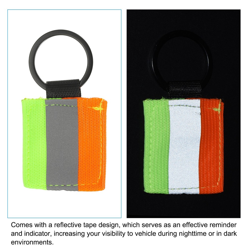 4 Pcs Reflective Keychain Tags, Reflective Zipper Pulls, Green/Orange