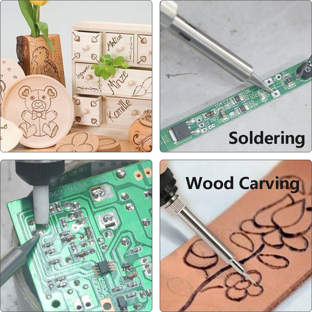 61Pcs Wood Burning Tips Set Stencil Soldering Iron Craft Tools Pyrography Kit