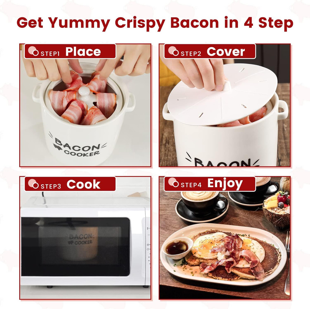 Ceramic Bacon Cooker for Microwave Oven - Splatter-Proof Design Microwave Bacon