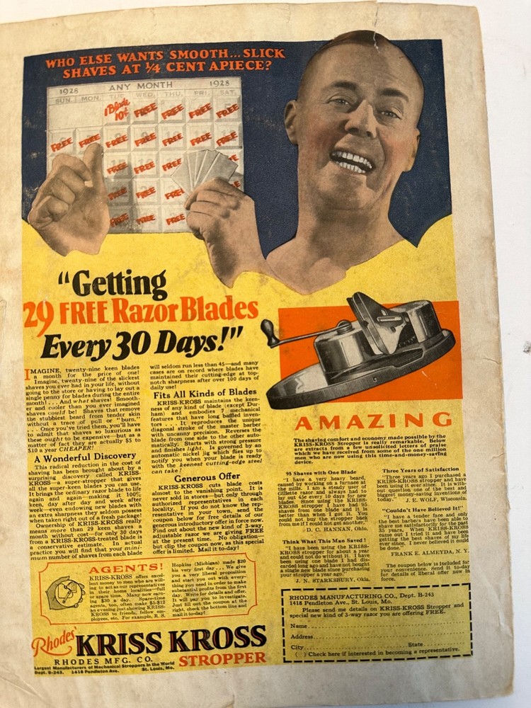 Kriss Kross blade sharpener original advertisement Popular Science Magazine 1929
