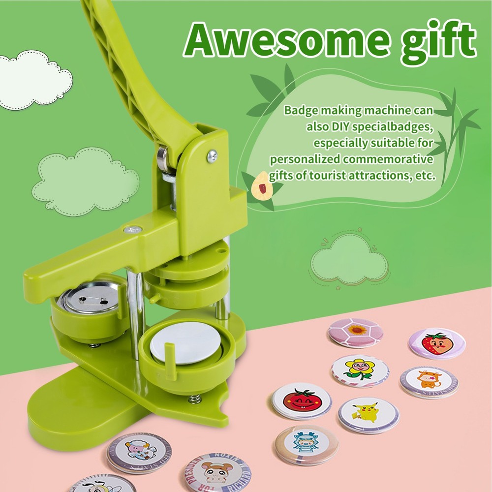 Button Maker Machine 58mm Pin Press with Complete 100-Piece DIY Starter Kit