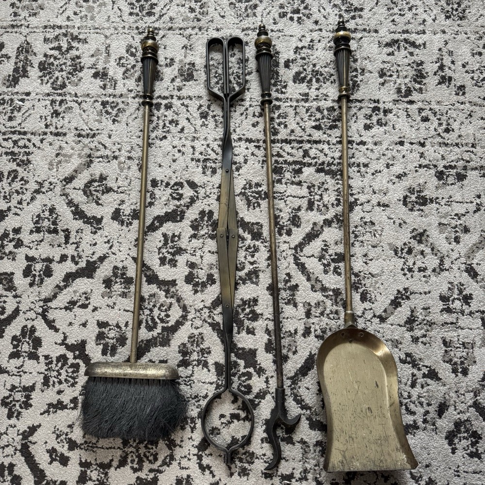 Vintage Brass 5 Pc Fireplace Tool Set