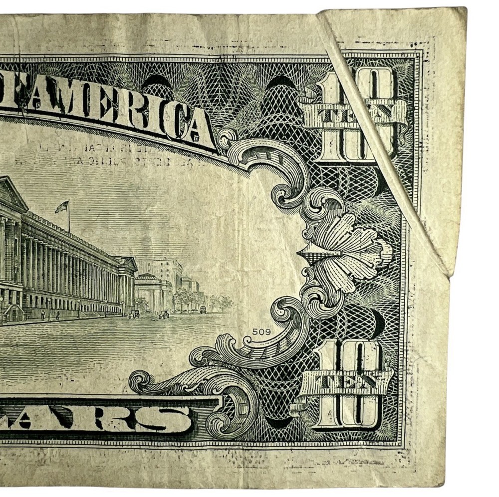 1990 $10 Bill ERROR Federal Reserve Note Printed Corner Fold Error ND06