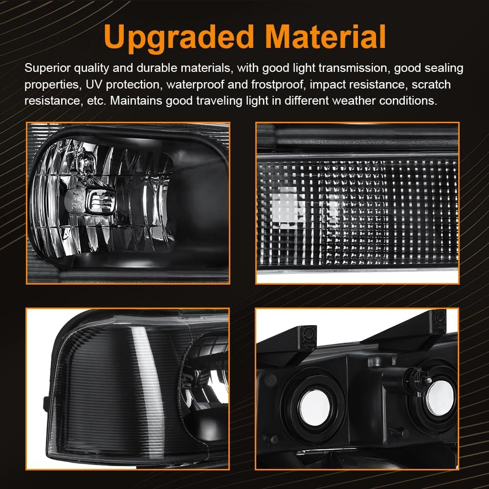 4Pcs Headlight Assembly, Headlights Kit Compatible with 2003-2014 Chevy Express