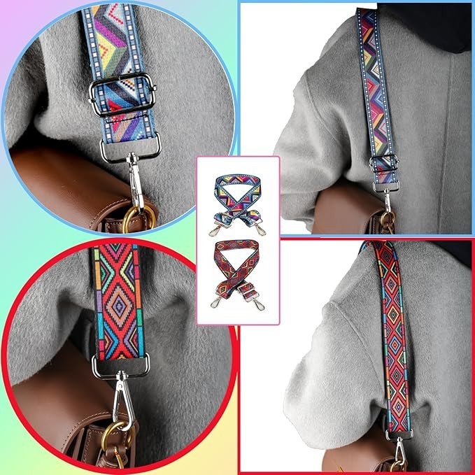 2 PCS Purse Strap 1.5" Wide Shoulder Strap Adjustable Replacement Retro Multi-