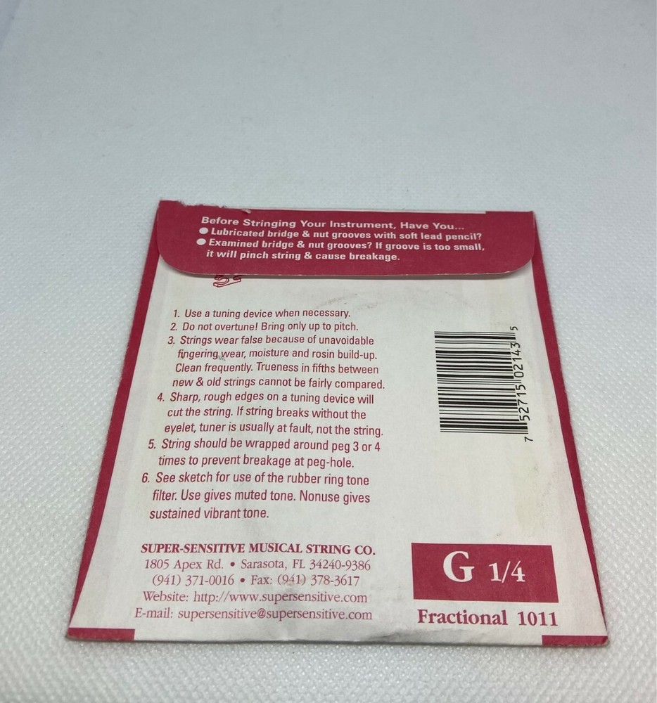 Super Sensitive Red Label Violin String G 1/4 Size SS2143