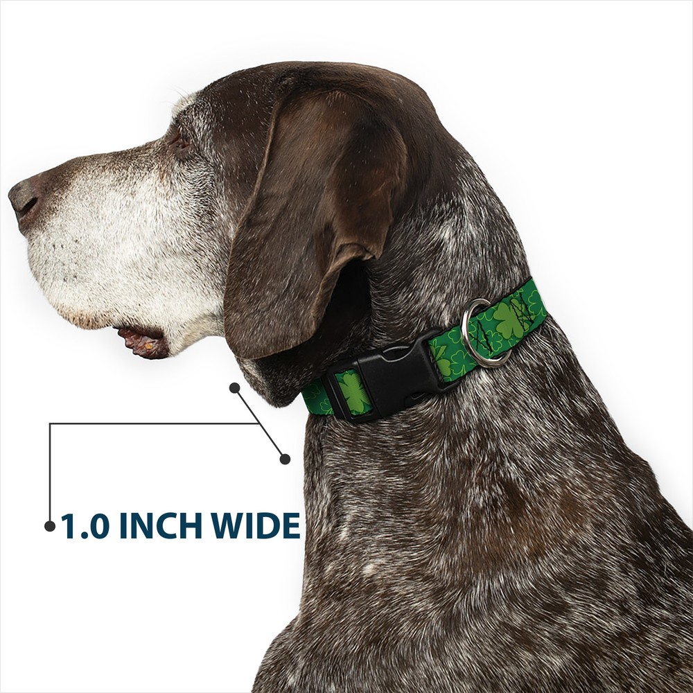 Plastic Clip Collar St. Pat's Clovers Scattered2 Outline/Solid Greens Medium 11-