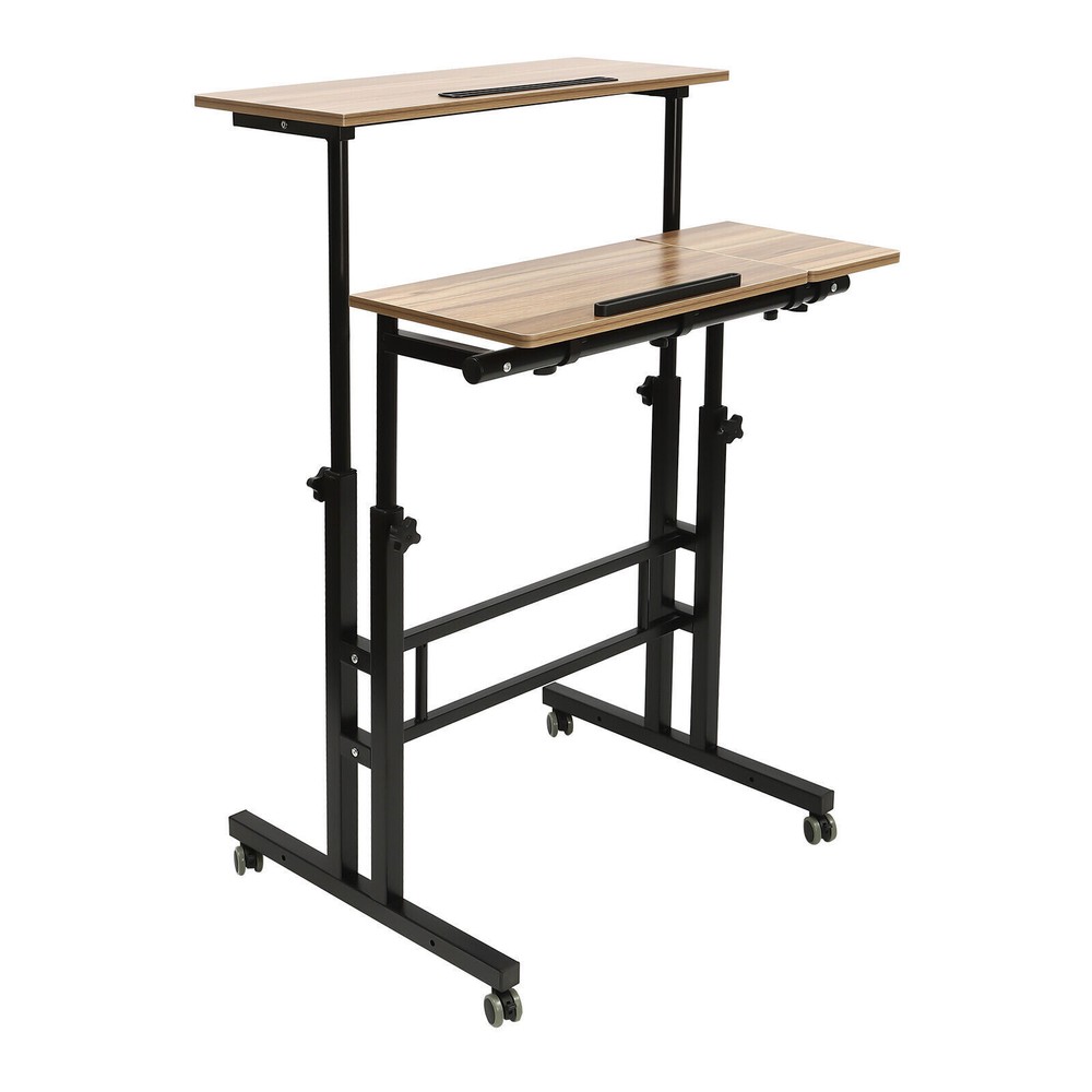 Rolling Laptop Desk Adjustable Height Computer Table Stand up Office Workstation