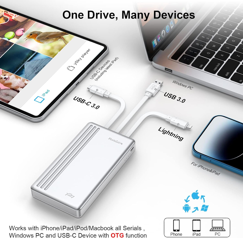 Mfi Certified 2TB External Hard Drive for Iphone Ipad Macbook Computer,Portable