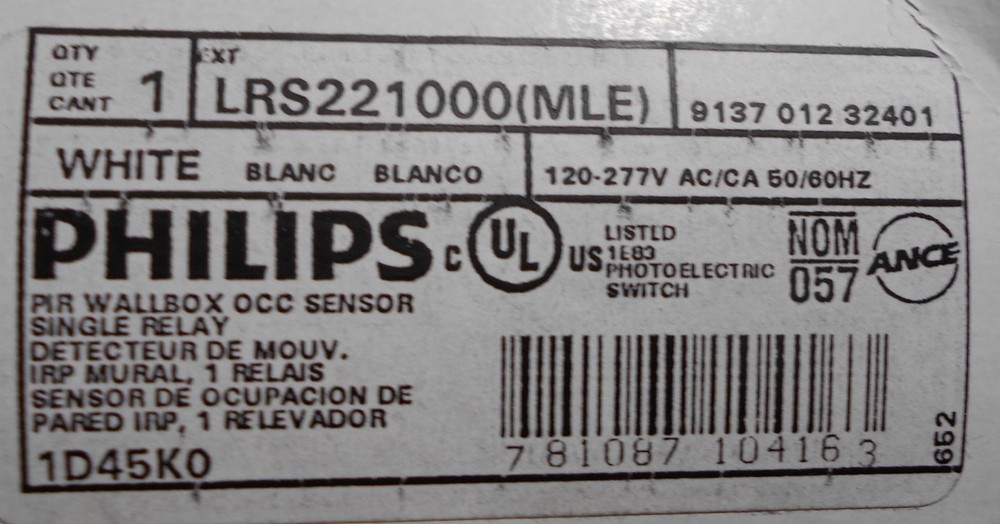 NEW Philips LRS221000 MLE PIR Wallbox Occupancy Sensor Single Relay Switch