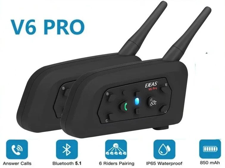 Motorcycle Bluetooth Helmet Headset Intercom 850mAh Communicator 800m 6 Riders