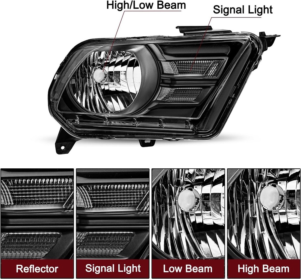 Halogen Headlight Assembly Replacement for 2010-2014 Ford Mustang Headlamp Drive