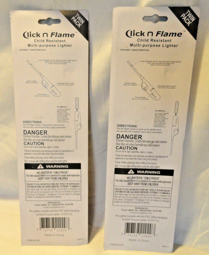 4-COUNT CLICK N FLAME REFILLABLE CHILD RESISTANT MULTI PURPOSE LIGHTERS, NEW
