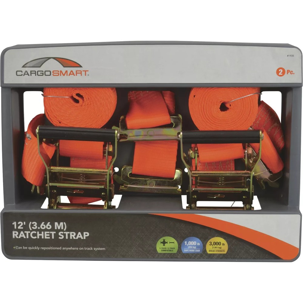 CargoSmart Ratchet Straps, 2-Pack, 2in. x 12ft., For E-Track and X-Track,
