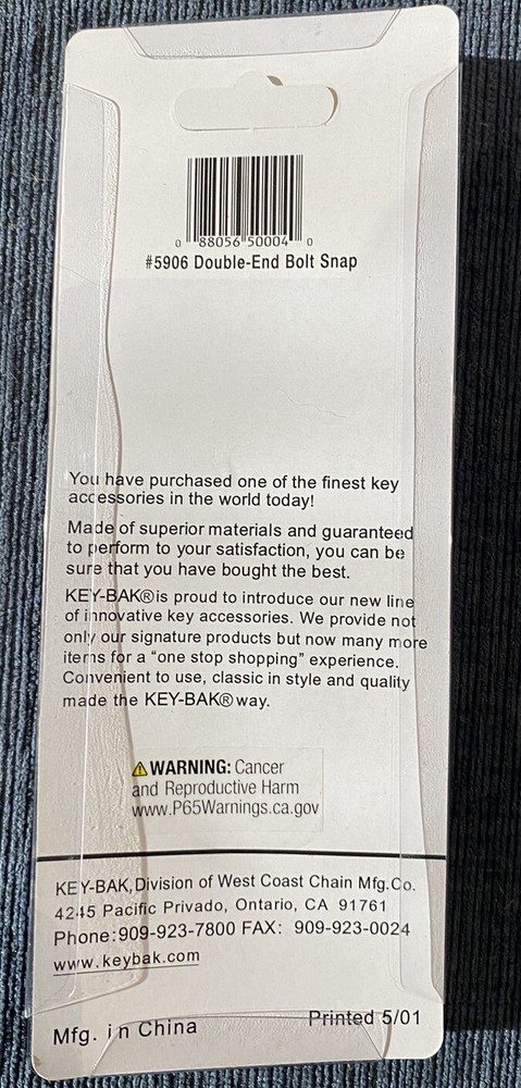 KEY-BAK 0305-906 Bolt Snap Key Holder W/One Split Ring