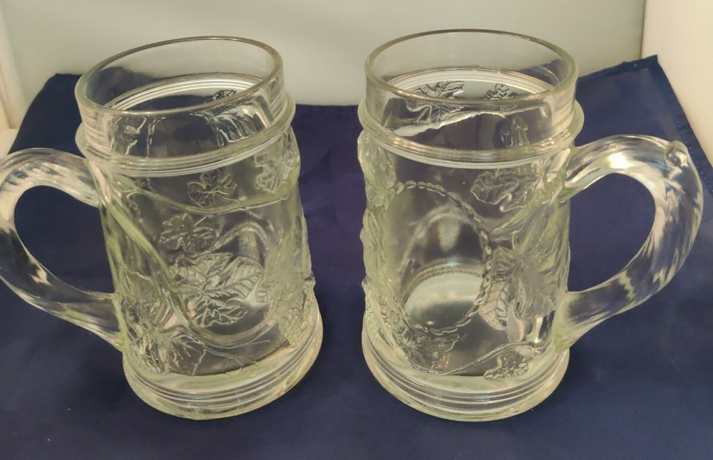 Clear Glass Beer Stein Shaped with Grape Vine Design