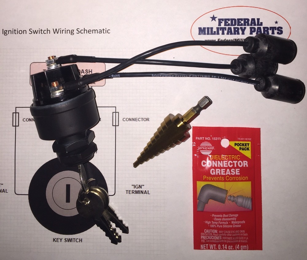 Install Kit + Black Keyed Ignition Switch Fits Humvee M998 Plug & Play H1