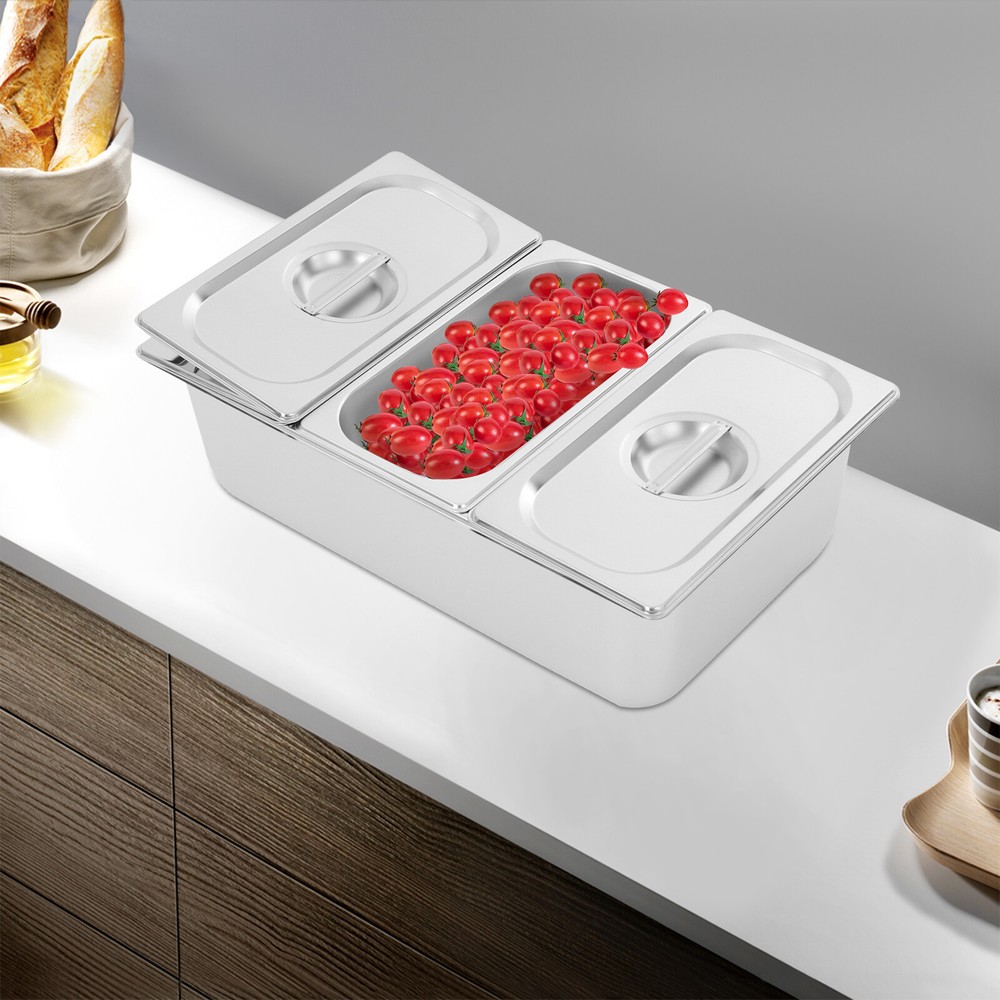 Three-compartment Fruit Pan, Fruit Pan with Acrylic Lids Water-filtering Gaskets