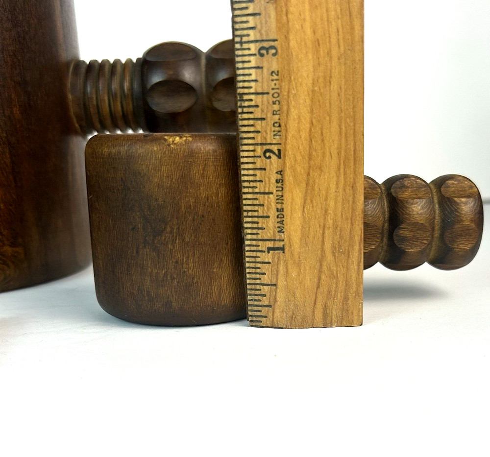 Vintage Wood Nutcracker Set Walnut Serving Bowl 3 Crackers Complete Hand Turned