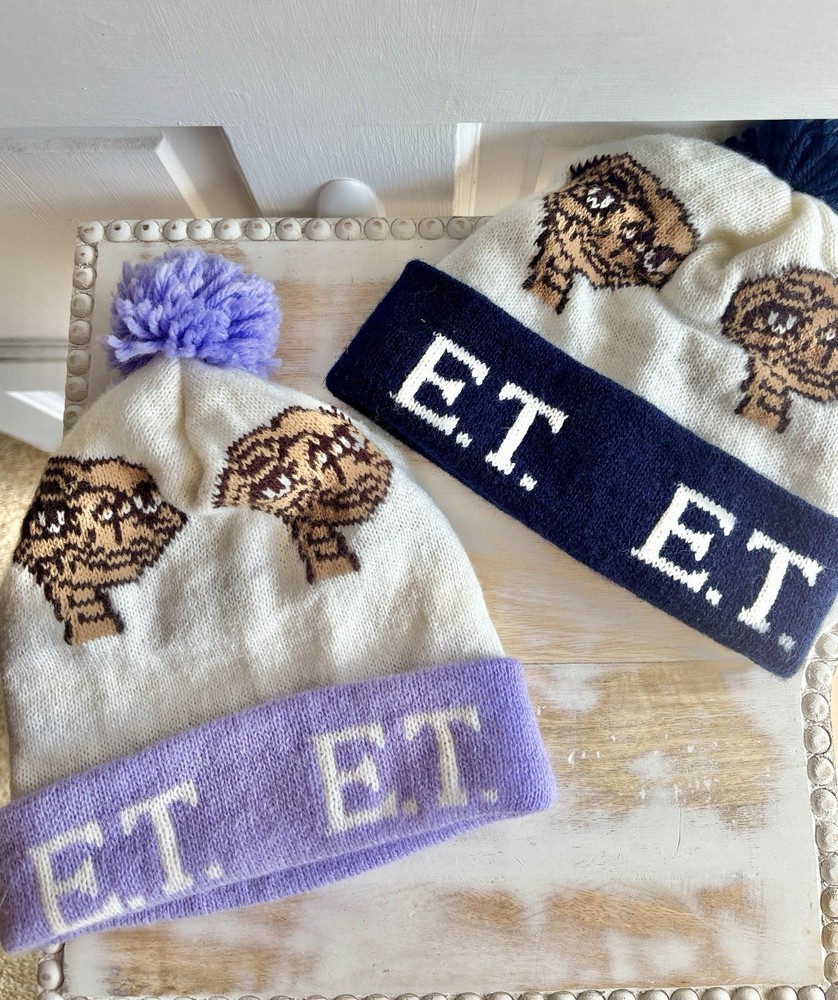 Vintage 1982 E.T. Universal Studios Beanie Hat Lot 2 Knit Pom Cap Rare Bundle