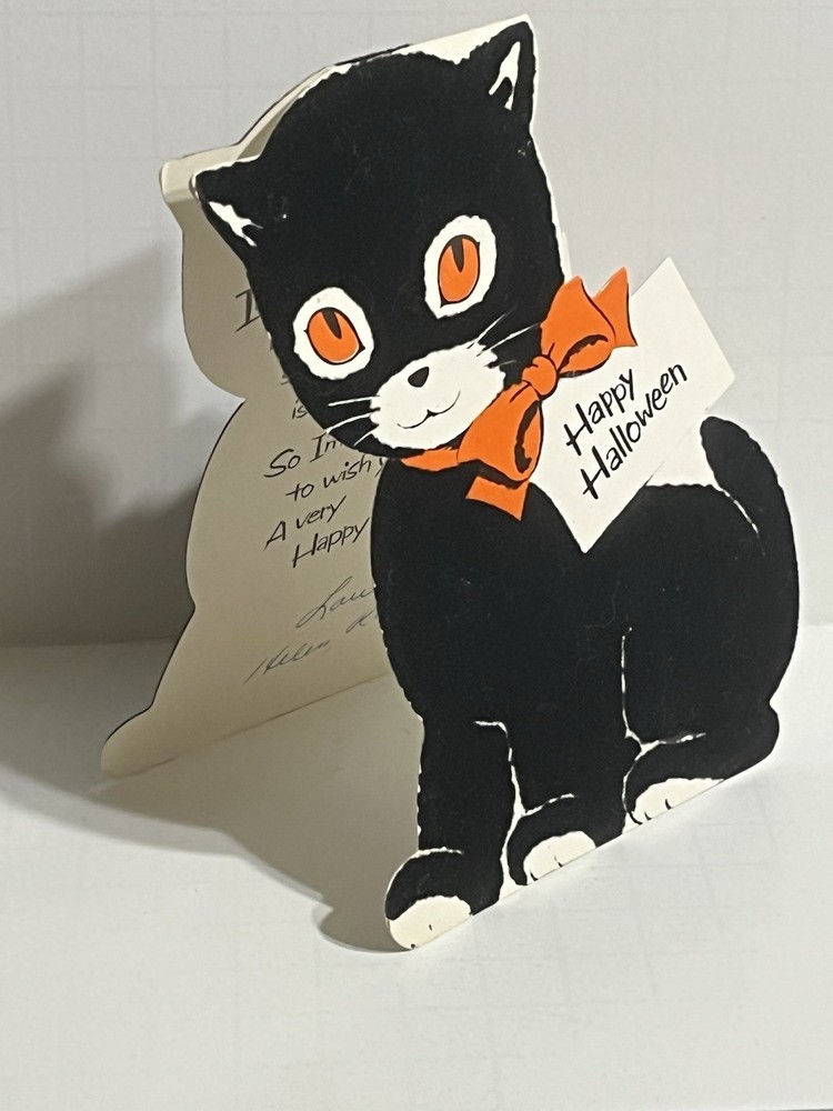 Halloween Black Cat Felt Greeting Card A71