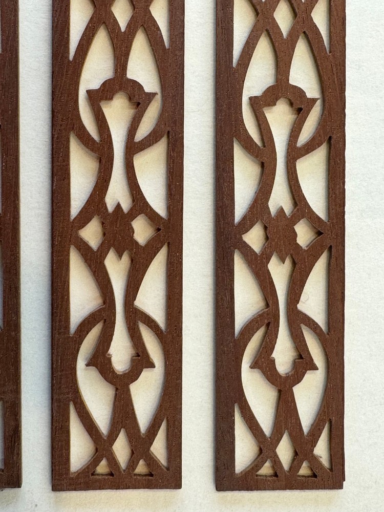 Fretwork: Handcut mahogany by Dover Inlay, 4 Pieces, for Tall Clock