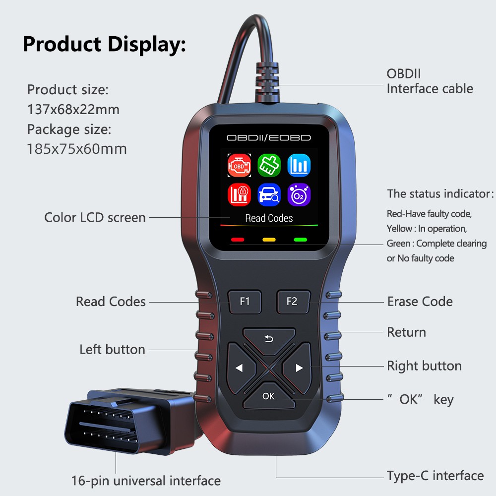 Automotive OBD Code Reader OBD2 Scanner Car Check Engine Fault Diagnostic Tool