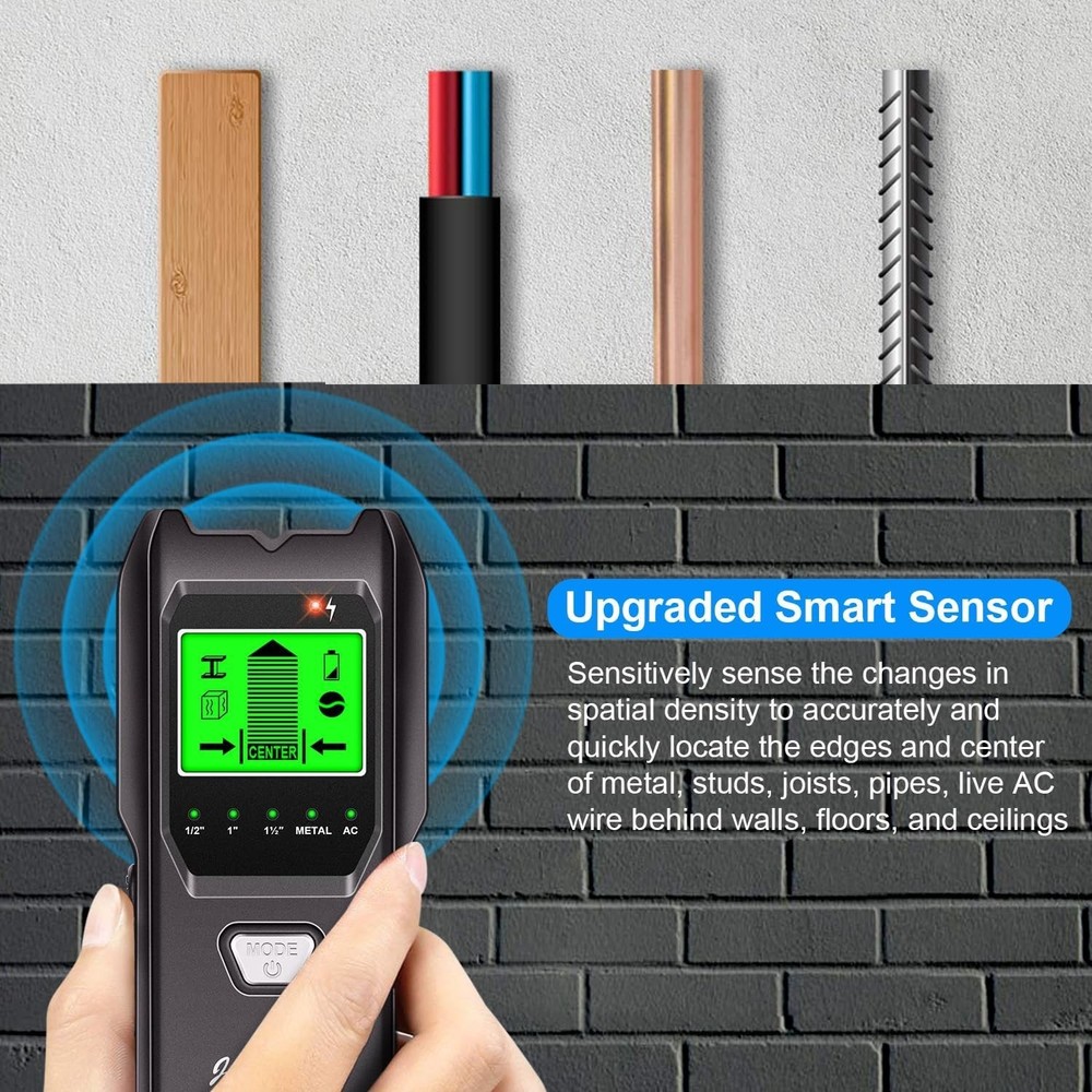 Upgraded Wall Scanner with LCD Display & Audio Alert for Studs and Wires - Black
