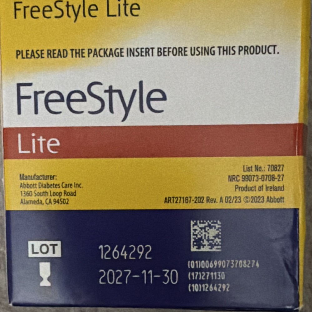FreeStyle Lite Blood Glucose Test Strips 100 Count No Coding Freedom Lite