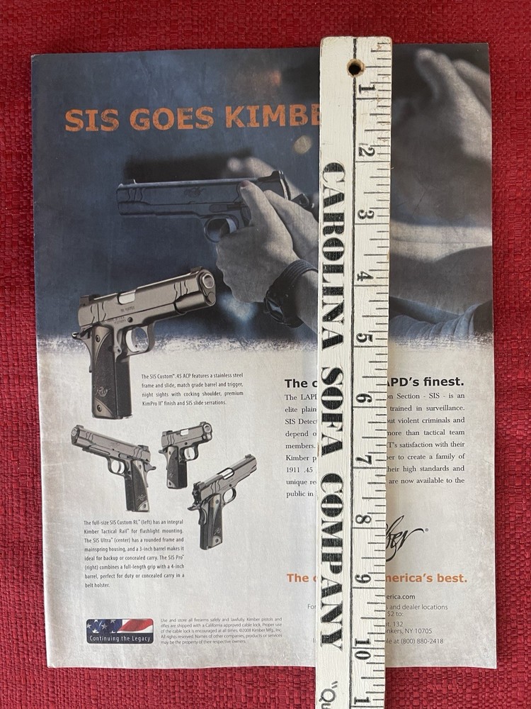 Kimber Firearms 2009 Print Ad SIS Custom .45 & Custom RL Advertisement