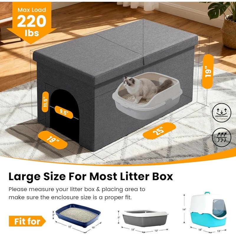 Cat Litter Box Enclosure Ottoman Multi-Function Furniture Privacy Storage New