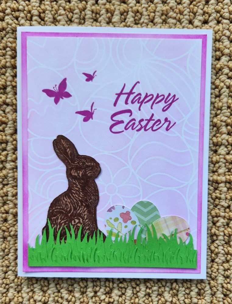 GREETING CARD KIT Handmade Chocolate Easter Bunny With Eggs 4 Cards