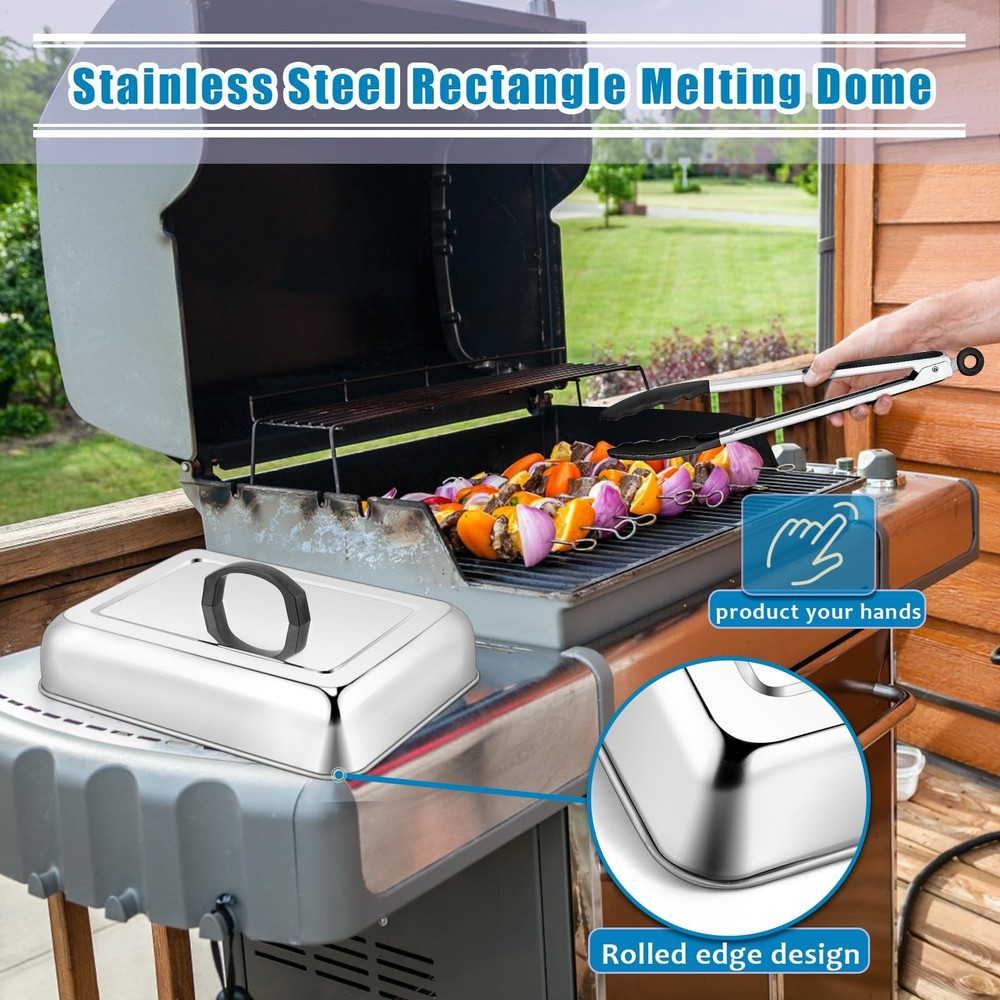 HaSteeL Rectangular Basting Cover, Stainless Steel Cheese Melting Dome Silver