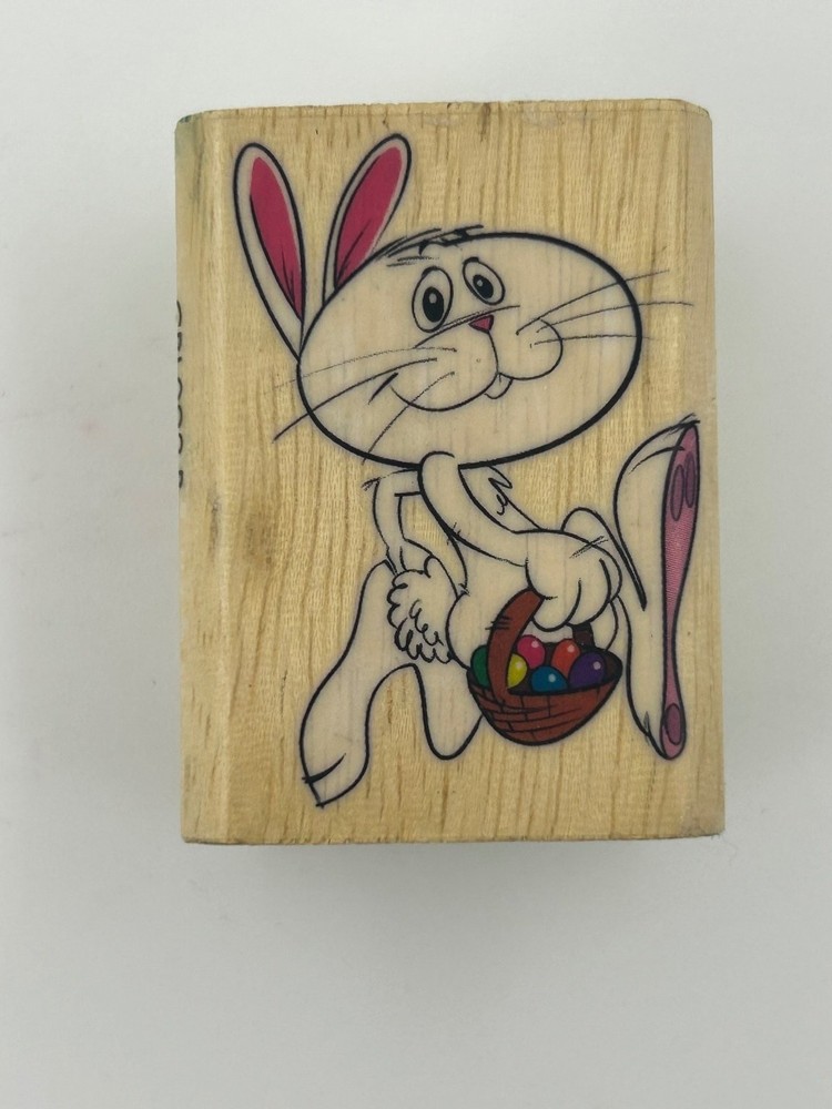 STAMPS ETC Easter Bunny w/ Eggs Wood Mounted Rubber Stamp CR1-092-B