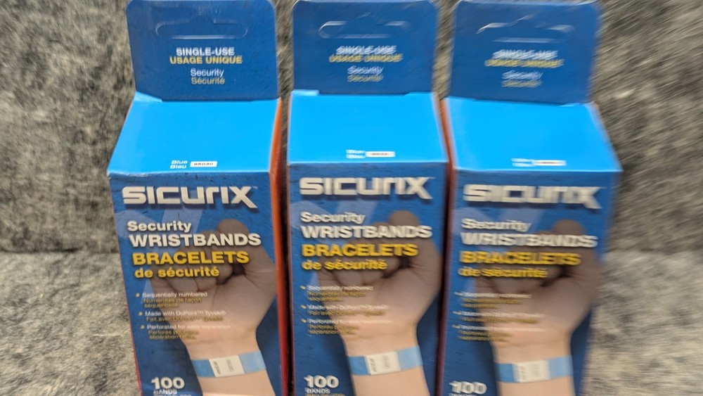 🔥300 New🔥 SICURIX Sequentially Numbered Security Wristbands, 3/4", Blue