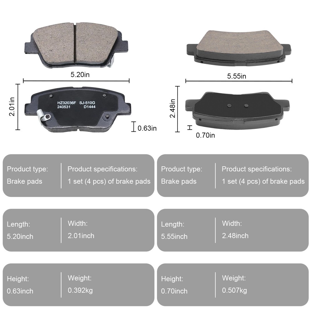 For 2011-2015 Sonata Optima Front And Rear Ceramic Brake Pads w/Hardware - *