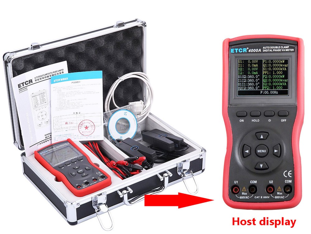 Double Clamp Phase Voltmeter Digital AC Current Voltage Tester 1200 groups Data