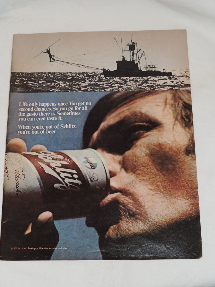 1971 SCHLITZ BEER Large Format Full Page Color Print Advertisement