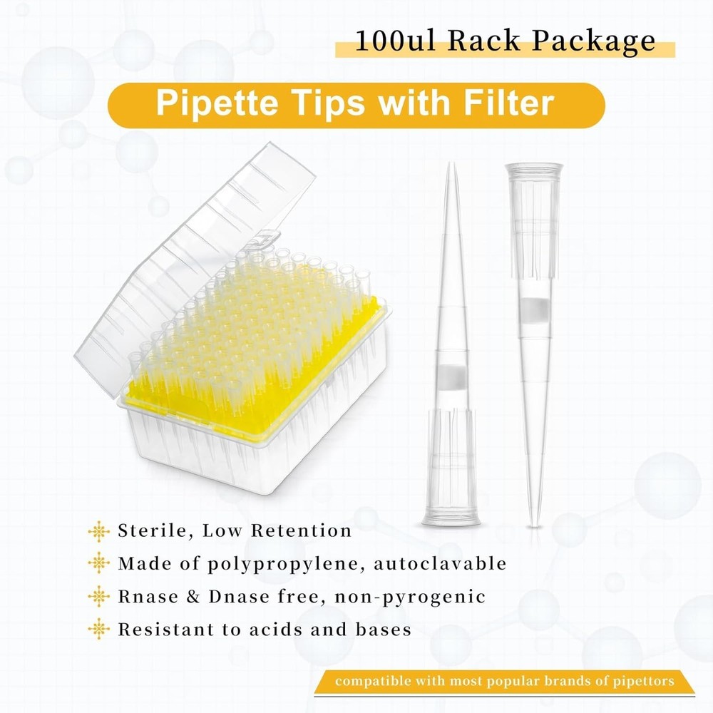 High-Quality 100µl Micro Pipettor Tips - Sterilized, Low Retention, 96 Tips/Rack